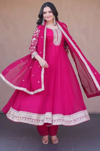 Pink zari & sequins embroidered anarkali set