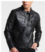 Men's black quilted leather biker jacket daily wear