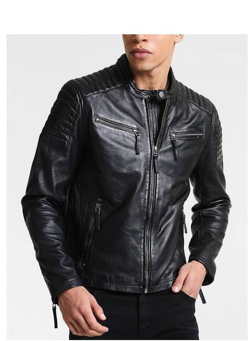 Men's black quilted leather biker jacket daily wear