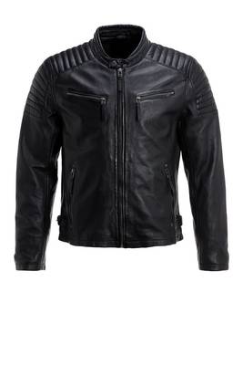 Men's black quilted leather biker jacket daily wear 3