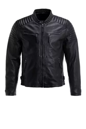Men's black quilted leather biker jacket daily wear