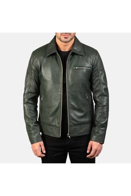 Men's green leather premium finish genuine casual style jacket 1