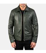 Men's green leather premium finish genuine casual style jacket