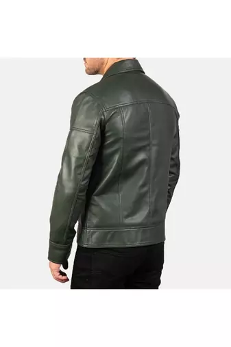 Men's green leather premium finish genuine casual style jacket