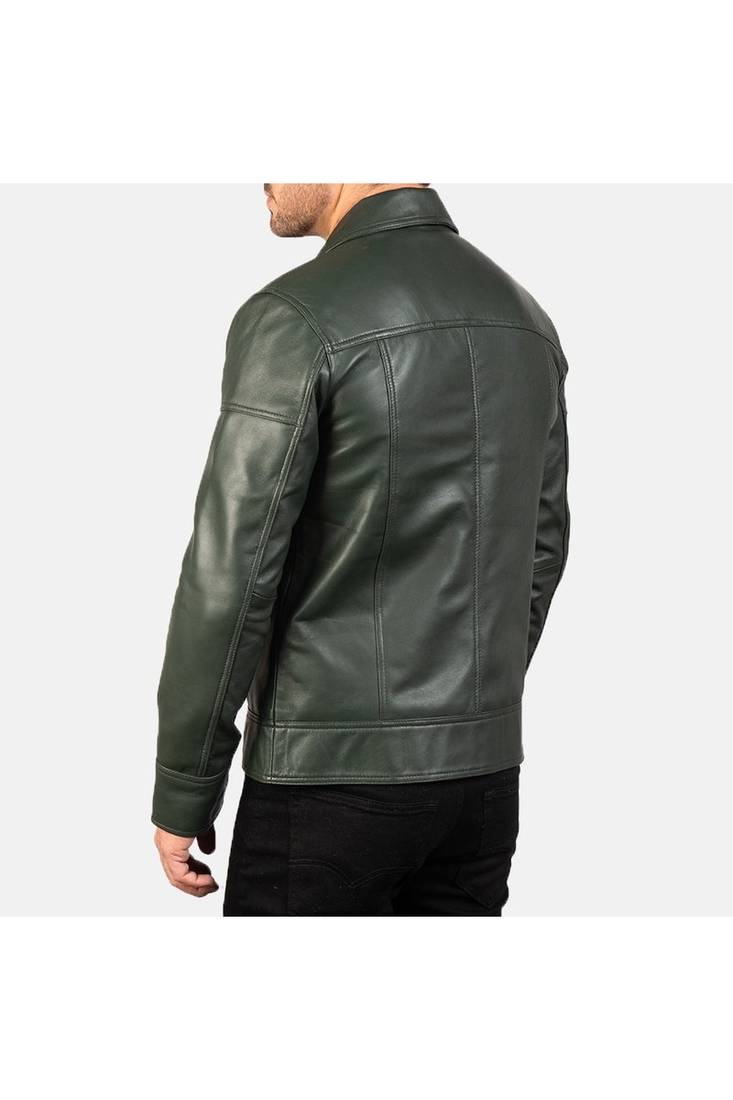 Men's green leather premium finish genuine casual style jacket