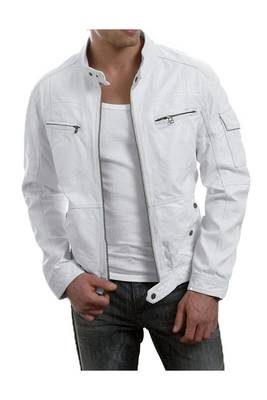 Men's white genuine leather everyday wear casual jacket 1