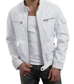 Men's white genuine leather everyday wear casual jacket