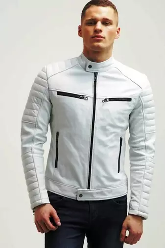 Men's genuine leather white jacket fashion outerwear