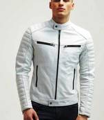 Men's genuine leather white jacket fashion outerwear