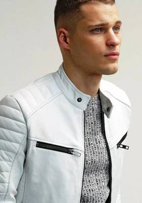 Men's genuine leather white jacket fashion outerwear 2