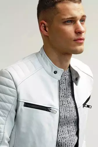 Men's genuine leather white jacket fashion outerwear