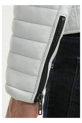 Men's genuine leather white jacket fashion outerwear 3