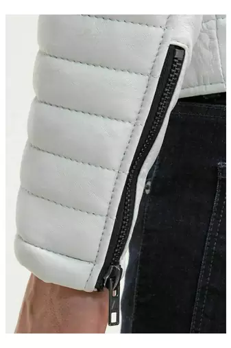 Men's genuine leather white jacket fashion outerwear