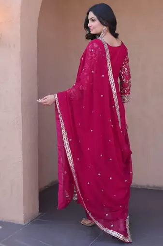 Pink zari & sequins embroidered anarkali set