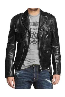 Men's moto leather riding handcrafted genuine black jacket 1