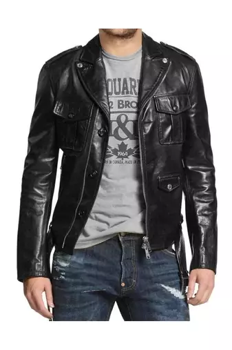 Men's moto leather riding handcrafted genuine black jacket