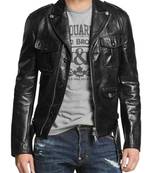 Men's moto leather riding handcrafted genuine black jacket