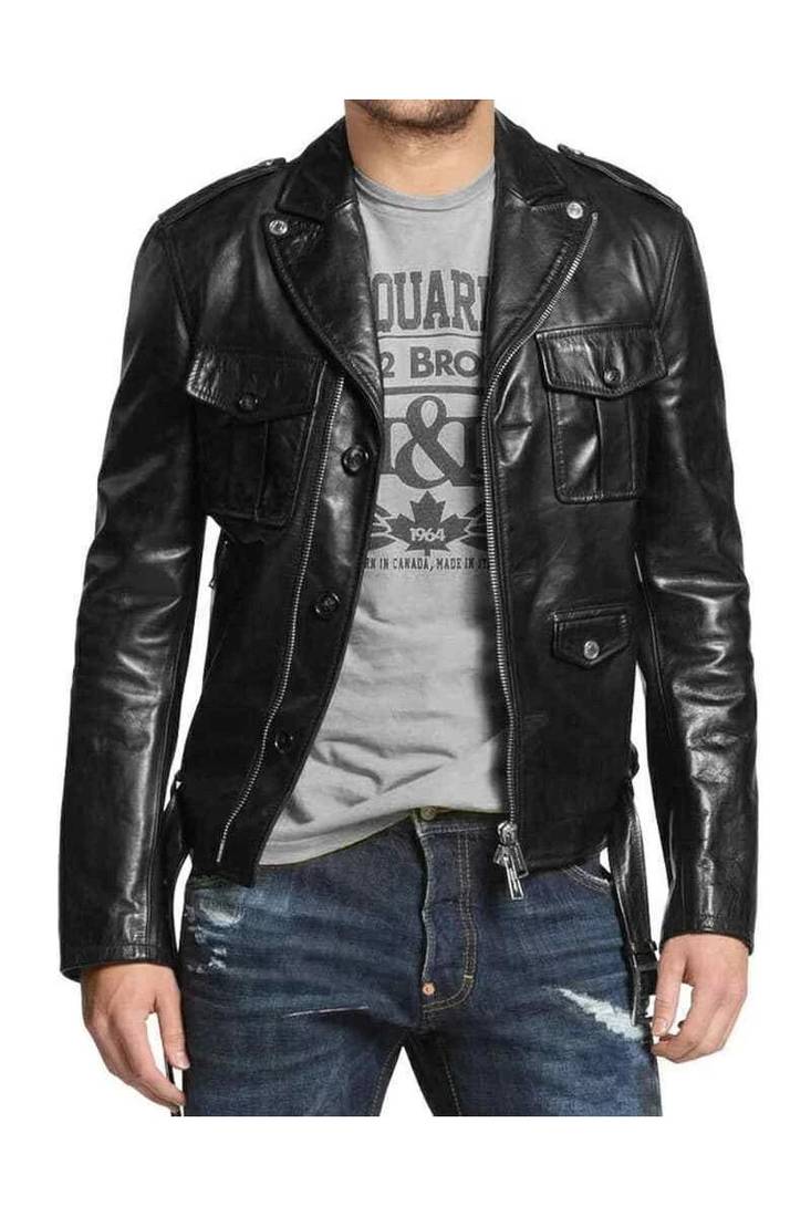 Men's moto leather riding handcrafted genuine black jacket