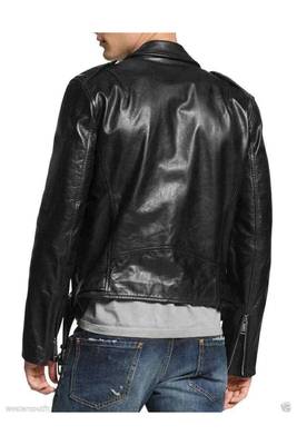 Men's moto leather riding handcrafted genuine black jacket 2