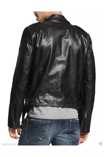 Men's moto leather riding handcrafted genuine black jacket