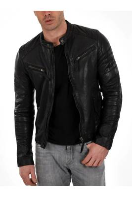 Men's moto leather riding tailored look black genuine biker jacket 1