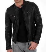 Men's moto leather riding tailored look black genuine biker jacket