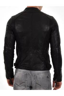 Men's moto leather riding tailored look black genuine biker jacket 2