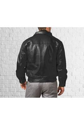 Men's moto leather black bomber jacket timeless 70's style 2