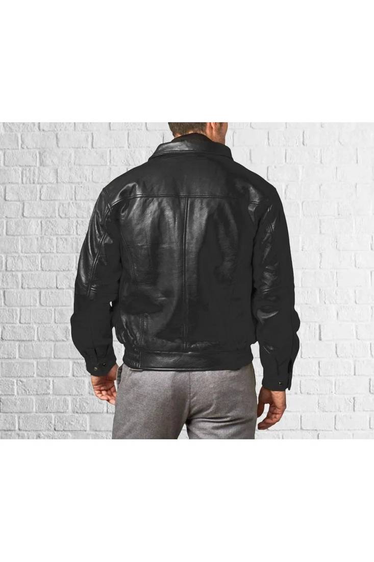 Men's moto leather black bomber jacket timeless 70's style