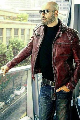 Men's burgundy leather minimal design genuine vintage biker jacket