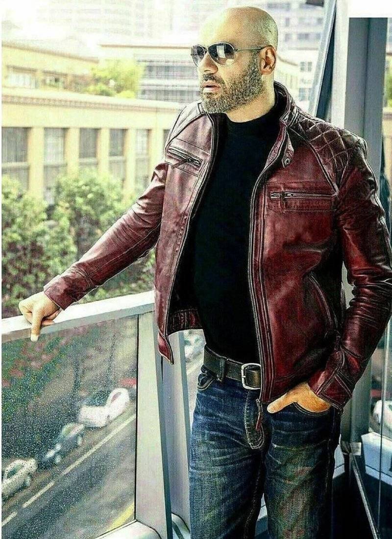 Men's burgundy leather minimal design genuine vintage biker jacket