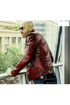 Men's burgundy leather minimal design genuine vintage biker jacket 2