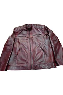 Men's burgundy leather minimal design genuine vintage biker jacket 3