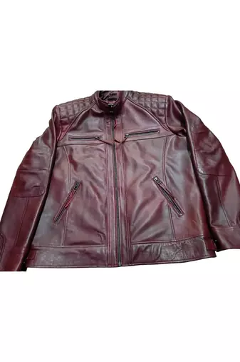 Men's burgundy leather minimal design genuine vintage biker jacket