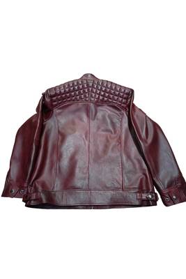 Men's burgundy leather minimal design genuine vintage biker jacket 4