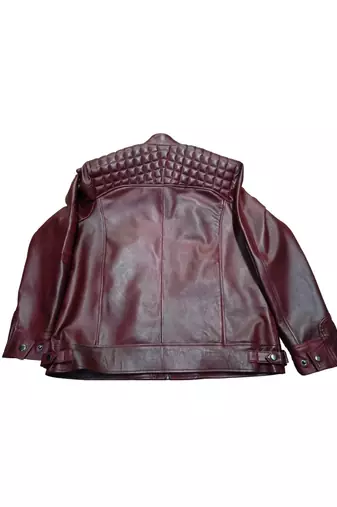 Men's burgundy leather minimal design genuine vintage biker jacket