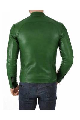 Men's green leather genuine riding premium quality jacket 2