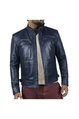 Men's blue leather riding smart casual genuine biker jacket 1