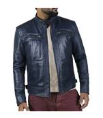 Men's blue leather riding smart casual genuine biker jacket