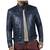 Men's blue leather riding smart casual genuine biker jacket