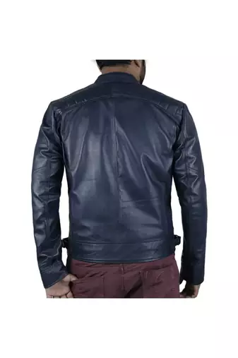 Men's blue leather riding smart casual genuine biker jacket