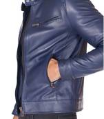 Men's blue leather riding jacket lambskin designer style