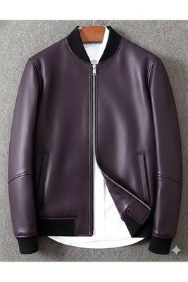 Men's purple leather iconic look genuine bomber jacket 1