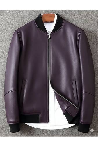 Men's purple leather iconic look genuine bomber jacket