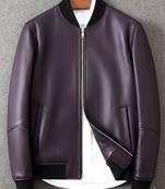 Men's purple leather iconic look genuine bomber jacket