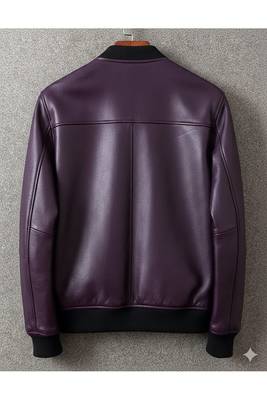 Men's purple leather iconic look genuine bomber jacket 2