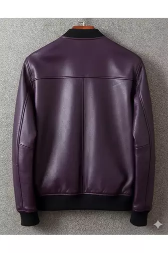 Men's purple leather iconic look genuine bomber jacket