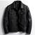Men's black leather button style urban fashion trucker jacket