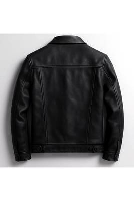 Men's black leather button style urban fashion trucker jacket 2