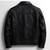 Men's black leather button style urban fashion trucker jacket
